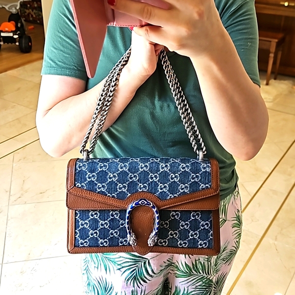 Gucci Dionysus Denim Shoulder Bag GG Jacquard Blue/Ivory/Brown - Picture 9 of 10